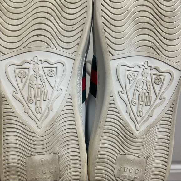 Gucci White Leather Sneakers with Green & Red Stripe and Gold Tiger Patch Sz 7.5 - Picture 11 of 16